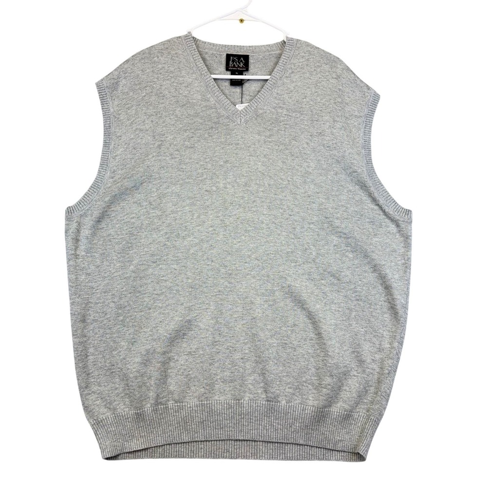 Jos A Bank Sweater Vest Mens XL Light Gray Heather Pima‎ Cotton V Neck Knit